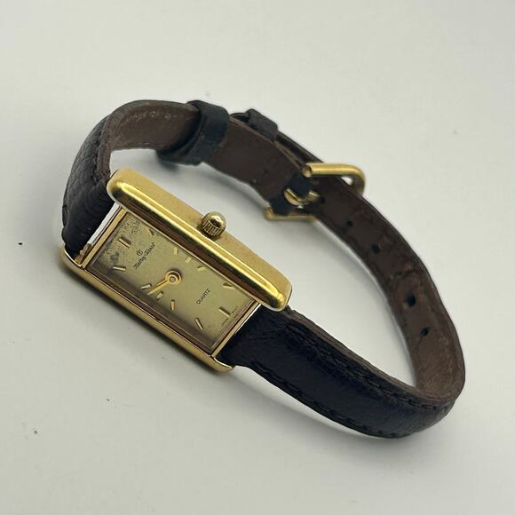 Vintage Mathey-Tissot Gold Plated Brown Leather Tank Watch Working New Battery main image 4